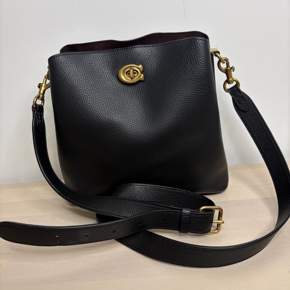 Coach Black Leather Crossbody with Gold-Tone Turnlock